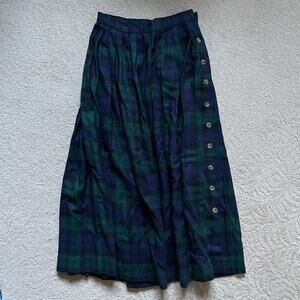 Rare Vintage Allen Solly Pleated Plaid Tartan Wool Skirt Button closures